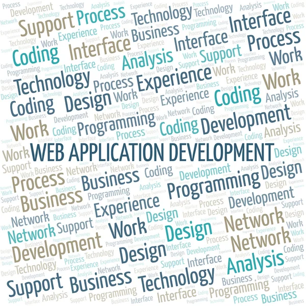 Web Application Development word cloud. Wordcloud realizzato solo con testo . — Vettoriale Stock