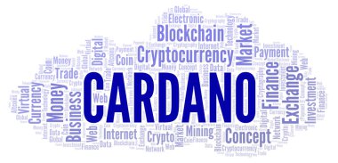 Cardano cryptocurrency sikke kelime bulut.