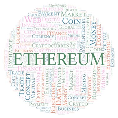 Ethereum cryptocurrency sikke kelime bulut.
