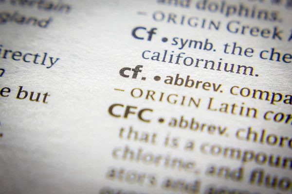 Слово или словосочетание Cf в словаре . — стоковое фото