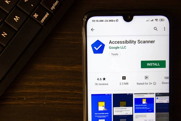 Ivanovsk, Oroszország - 2019. július 21.: Accessibility Scanner alkalmazás az okostelefon kijelzőjén. — Stock Fotó