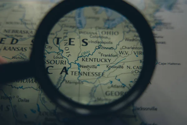 Amerikaanse staat Kentucky op de kaart van de wereld — Stockfoto