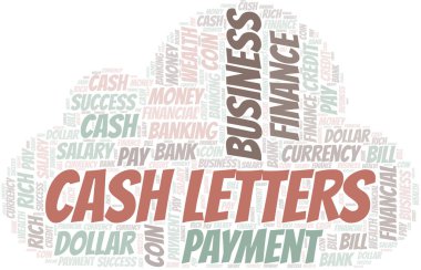 Cash Letters tipografi vektör bulutu. Sadece metinle yapılmış kelime bulutu kolajı.