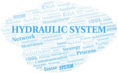 Hidrolik Sistem tipografi vektör kelime bulutu. Sadece metinle yapılmış kelime bulutu kolajı.