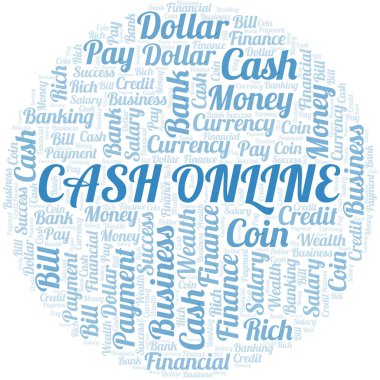 Cash Online tipografi vektör bulutu. Sadece metinle yapılmış kelime bulutu kolajı.