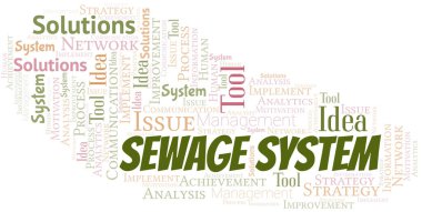 Lağım Sistemi tipografi vektör bulutu. Sadece metinle yapılmış kelime bulutu kolajı.