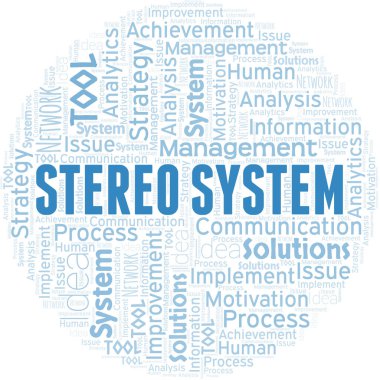 Stereo Sistemi tipografi vektör kelime bulutu. Sadece metinle yapılmış kelime bulutu kolajı.