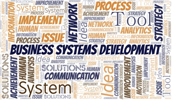 Desenvolvimento Sistemas Negócios Tipografia Vetor Nuvem Palavras Colagem Wordcloud Feita —  Vetores de Stock