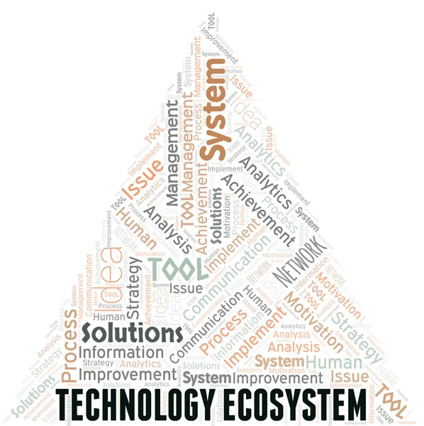 Tecnologia Ecosistema Tipografia Vettoriale Parola Nube Collage Wordcloud Realizzato Solo — Vettoriale Stock