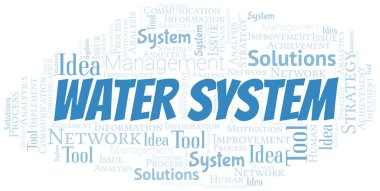 Su Sistemi tipografi vektör bulutu. Sadece metinle yapılmış kelime bulutu kolajı.