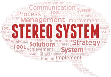 Stereo Sistemi tipografi vektör kelime bulutu. Sadece metinle yapılmış kelime bulutu kolajı.
