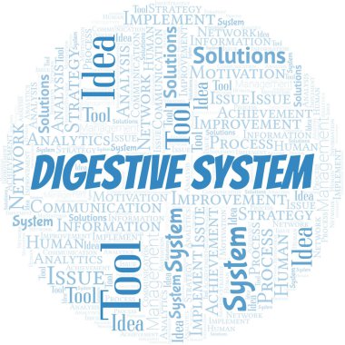 Sindirim Sistemi tipografi vektör kelime bulutu. Sadece metinle yapılmış kelime bulutu kolajı.