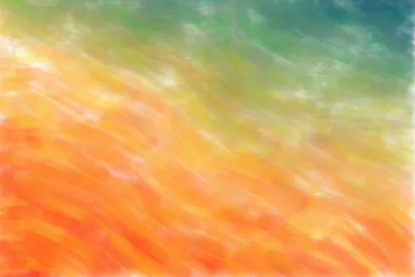 Orange, yellow and green waves watercolor background, digitally created.