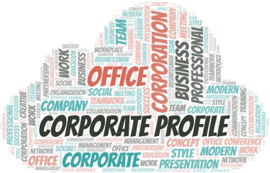 Kurumsal Profil vektör kelime bulutu, sadece metin ile yapılır.