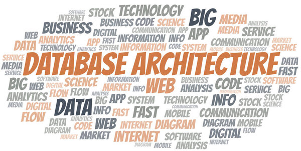 Database Architecture vector word cloud, made with the text only.