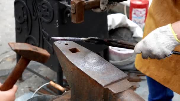 Blacksmith Forging Metal Detail Anvil — Stock Video