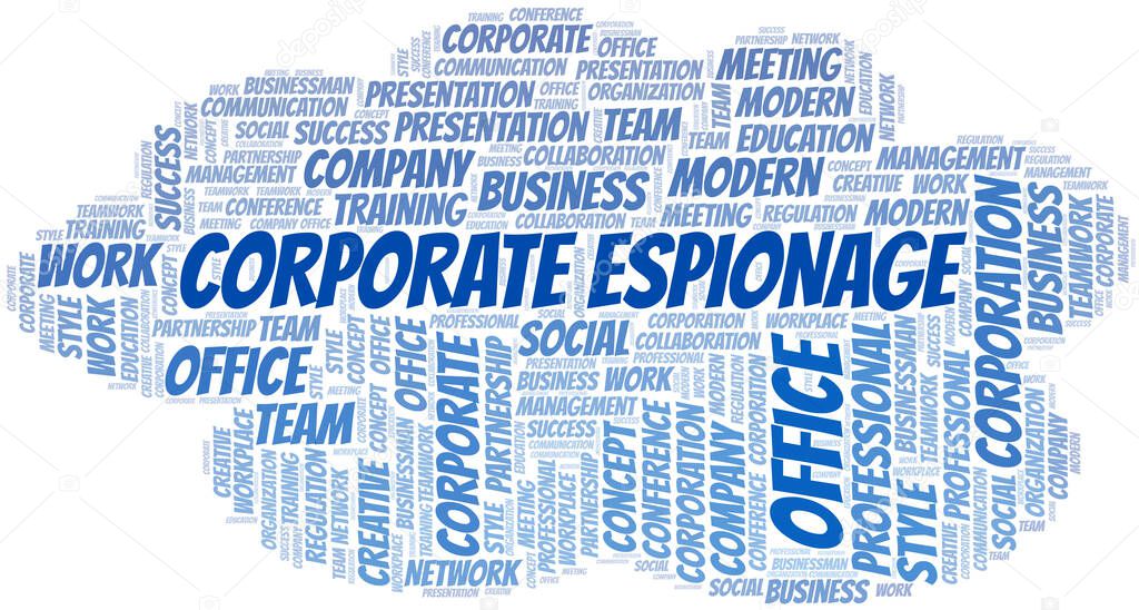 Corporate Espionage vector word cloud, made with the text only.