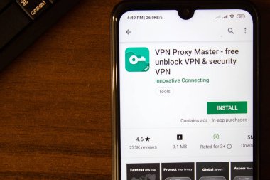 Ivanovsk, Rusya - 07 Temmuz 2019: VPN Proxy Master uygulaması akıllı telefon veya tablet ekranında