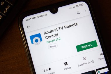 Ivanovsk, Rusya - 07 Temmuz 2019: Android TV Uzaktan Kumanda uygulaması akıllı telefon veya tablet ekranında