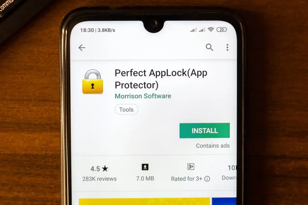 Ivanovsk Rosja Czerwca 2019 Perfect Applock Aplikacja App Protector Wyświetlaczu — Zdjęcie stockowe