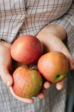 Bir kadının elinde üç taze elma