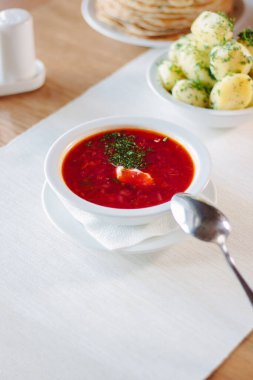 Kafede ya da restoranda güzel bir Ukrayna çorbası.