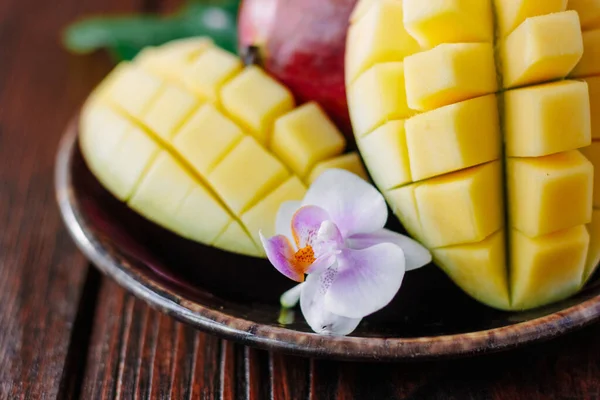 Mango Fruits Wooden Table Healthy Food Concept — Stock Photo, Image