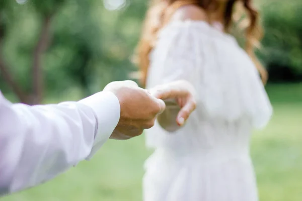 Love Passion Concept Young Woman Men Holding Hands Each Other — Stock Photo, Image