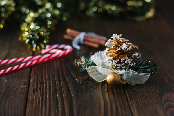 Christmas Decoration Pinecone Wooden Board — Stock Photo, Image