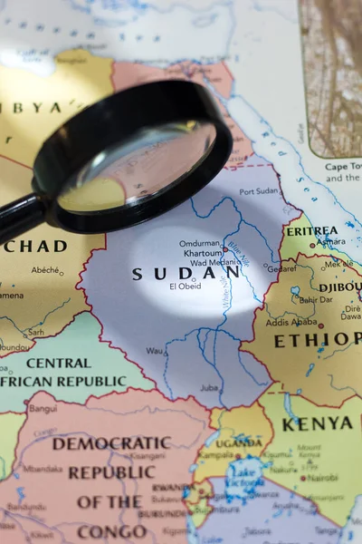 Sudan on the map of the world or atlas.