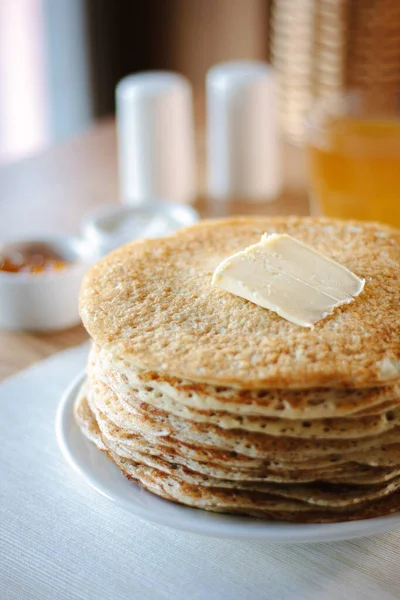 Höft Tunna Ryska Pannkakor Kallas Blini Restaurang — Stockfoto