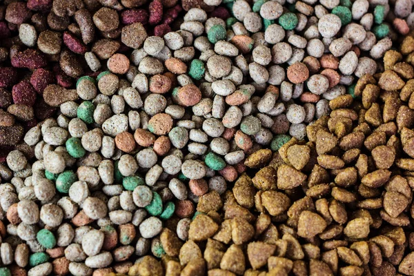 Fundo Comida Estimação Seco Três Tipos Carne — Fotografia de Stock