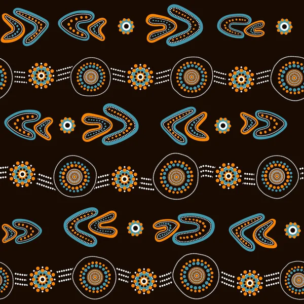 Australian Aboriginal Seamless Vector Pattern Colorful Dotted Circles Rings Boomerang — Stock Vector