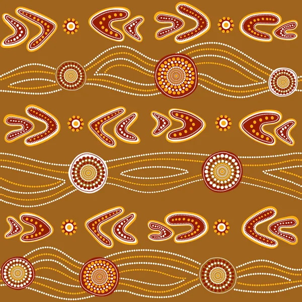Australian Aboriginal Seamless Vector Pattern Colorful Dotted Circles Rings Boomerangs — Stock Vector