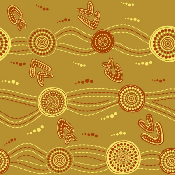 Padrão Vetor Sem Costura Aborígene Australiano Com Círculos Pontilhados Coloridos —  Vetores de Stock