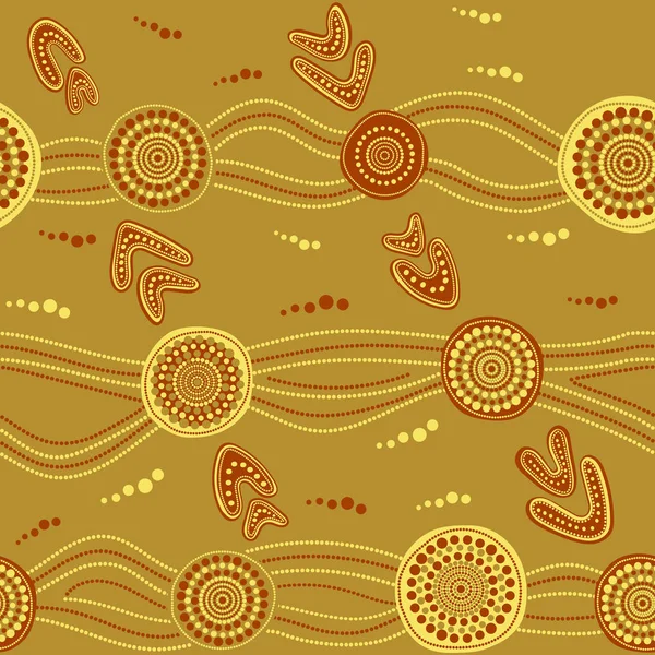 Australien Aborigène Motif Vectoriel Sans Couture Avec Des Cercles Pointillés — Image vectorielle