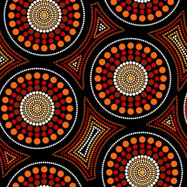 Avustralya Aborjin sorunsuz vektör desen renkli noktalı daire ve çarpık kare ile