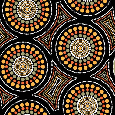 Avustralya Aborjin sorunsuz vektör desen renkli noktalı daire ve çarpık kare ile