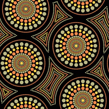 Avustralya Aborjin sorunsuz vektör desen renkli noktalı daire ve çarpık kare ile