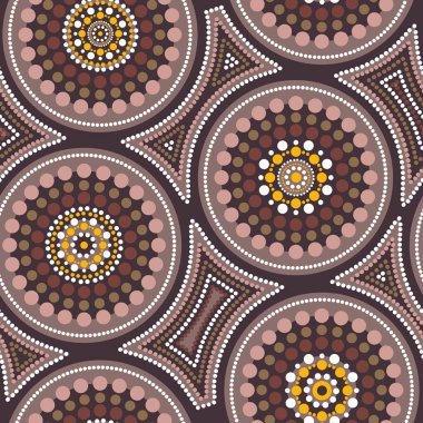 Avustralya Aborjin sorunsuz vektör desen renkli noktalı daire ve çarpık kare ile