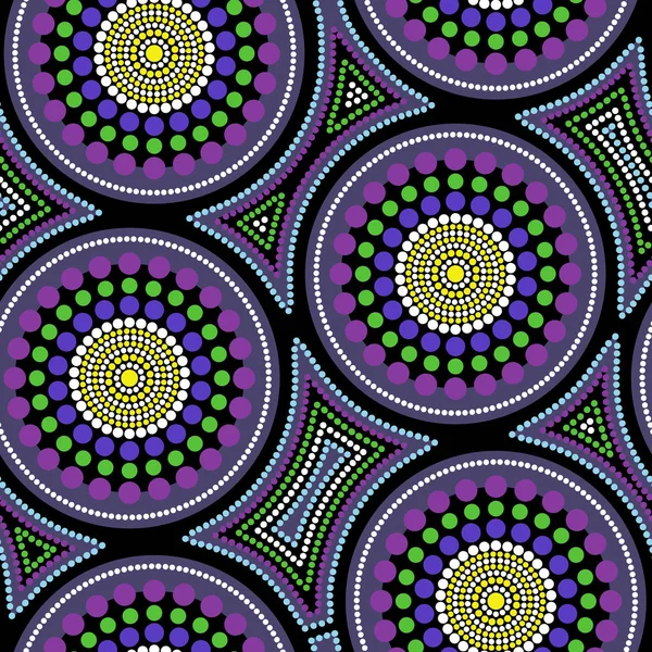Patrón Vectorial Aborigen Australiano Sin Costuras Con Círculos Puntos Coloridos — Vector de stock