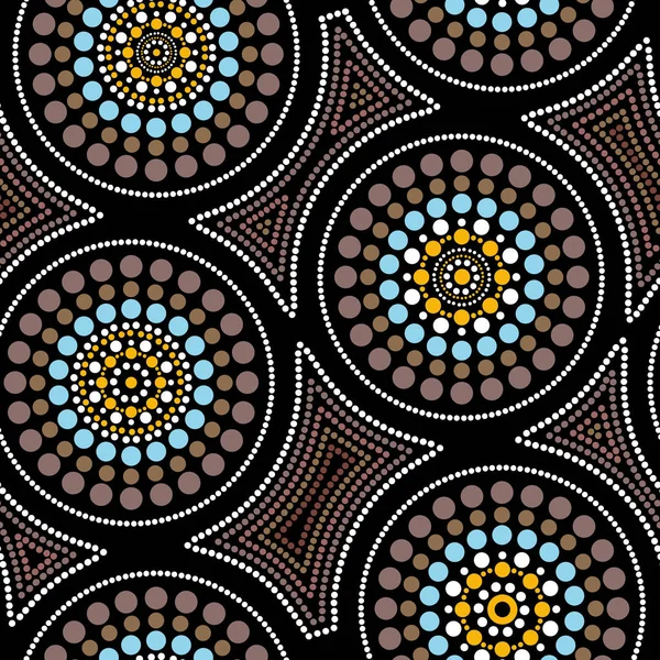 Australian Aboriginal Seamless Vector Pattern Colorful Dotted Circles Crooked Squares — Stock Vector