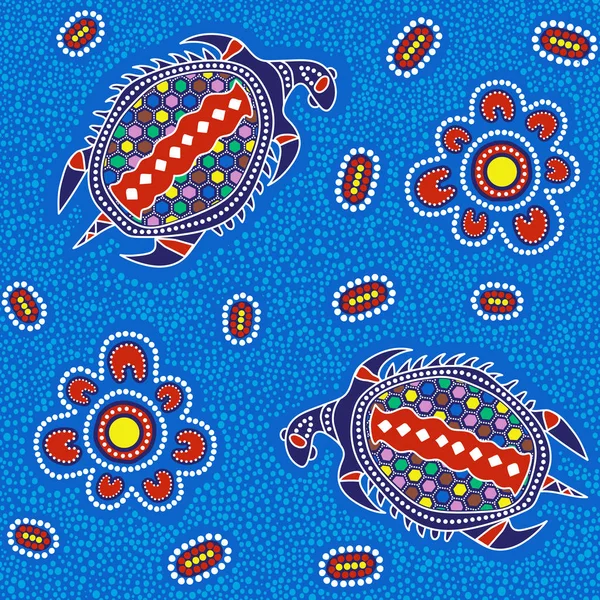 Australian Aboriginal Seamless Vector Pattern Colorful Dotted Circles Turtles Other — Stock Vector