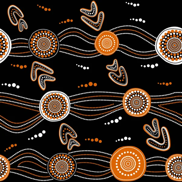 Padrão Vetor Sem Costura Aborígene Australiano Com Círculos Pontilhados Brancos —  Vetores de Stock
