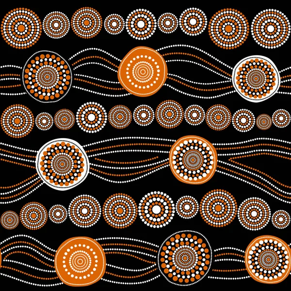 Patrón Vectorial Aborigen Australiano Sin Costuras Con Círculos Punteados Blancos — Vector de stock