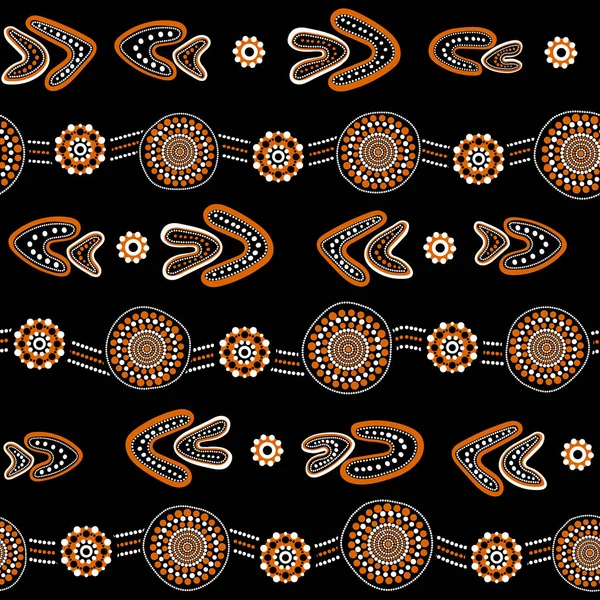 Australian Aboriginal Seamless Vector Pattern White Orange Dotted Circles Rings — Stock Vector