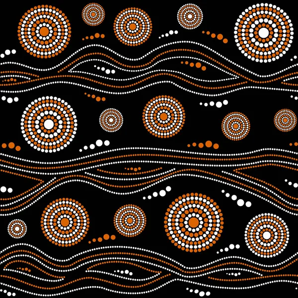 Patrón Vectorial Aborigen Australiano Sin Costuras Con Círculos Punteados Blancos — Vector de stock