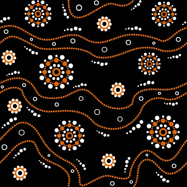 Patrón Vectorial Aborigen Australiano Sin Costuras Con Círculos Punteados Blancos — Vector de stock