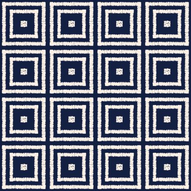 Soyut indigo shibori pürüzsüz vektör deseni ile mozaik beyaz ikat baskısı