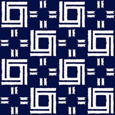 Soyut indigo shibori pürüzsüz vektör deseni ile mozaik beyaz ikat baskısı